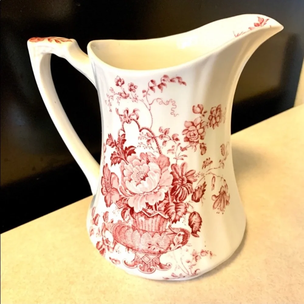 Charlotte Staffordshire Pitcher Red & White Porcelain China